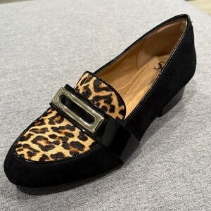 Sofft from Severn Line Leopard Cow Hair Gold Accent Loafers